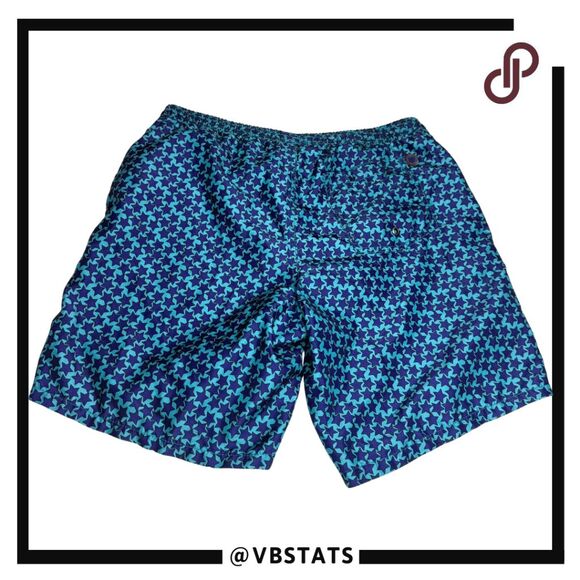 Beach Bros. Men's Star Print Elastic Waist Lined Swim Trunks‎ Blue Purple Medium - Picture 2 of 10